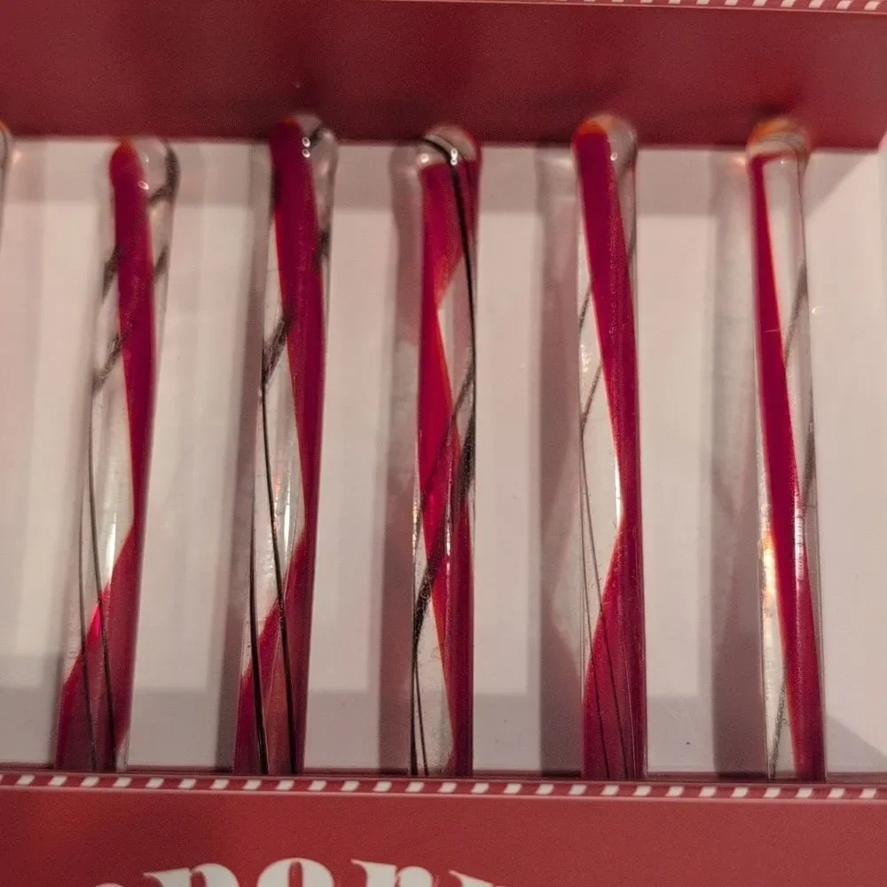 Williams Sonoma Red Swirl Peppermint Glass Stir Sticks Vintage Set Of 6